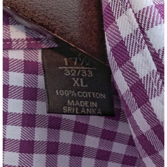 Tasso Elba Size XL Purple Check Shirt Non Iron Dress Mens 17.5 Extra Large LS - Picture 3 of 4